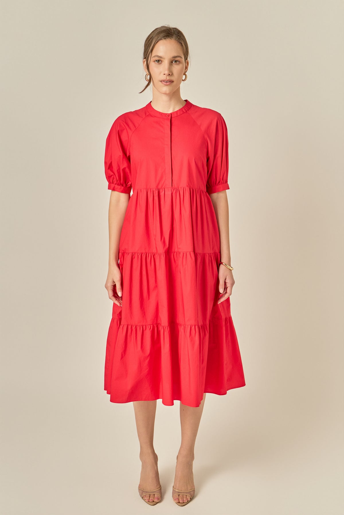 Short Puff Sleeve Midi Dress
