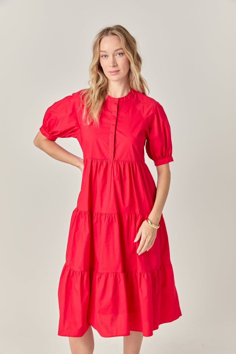 ENGLISH FACTORY - Short Puff Sleeve Midi Dress - DRESSES available at Objectrare