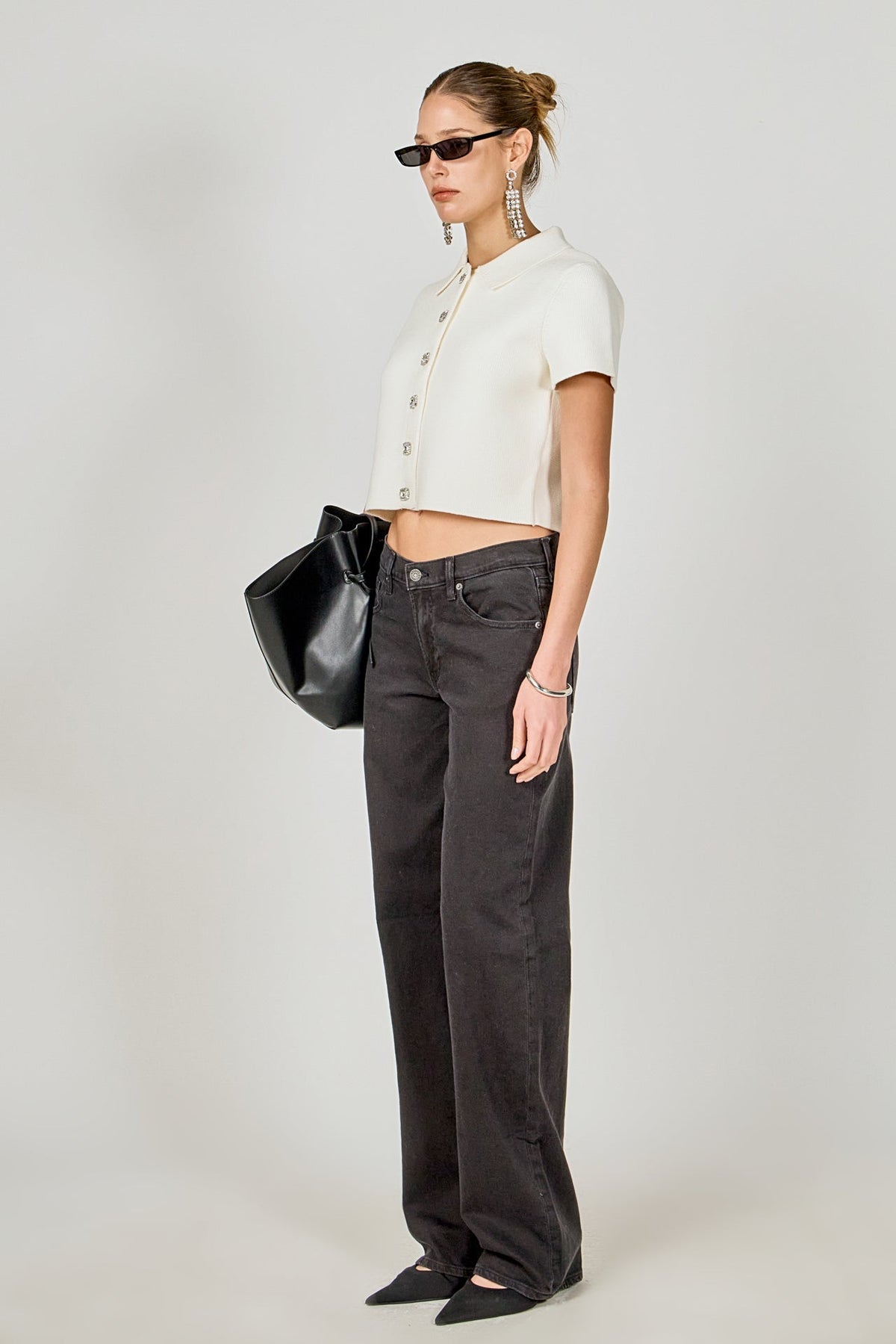 Jewel Buttoned Cropped Knit Top