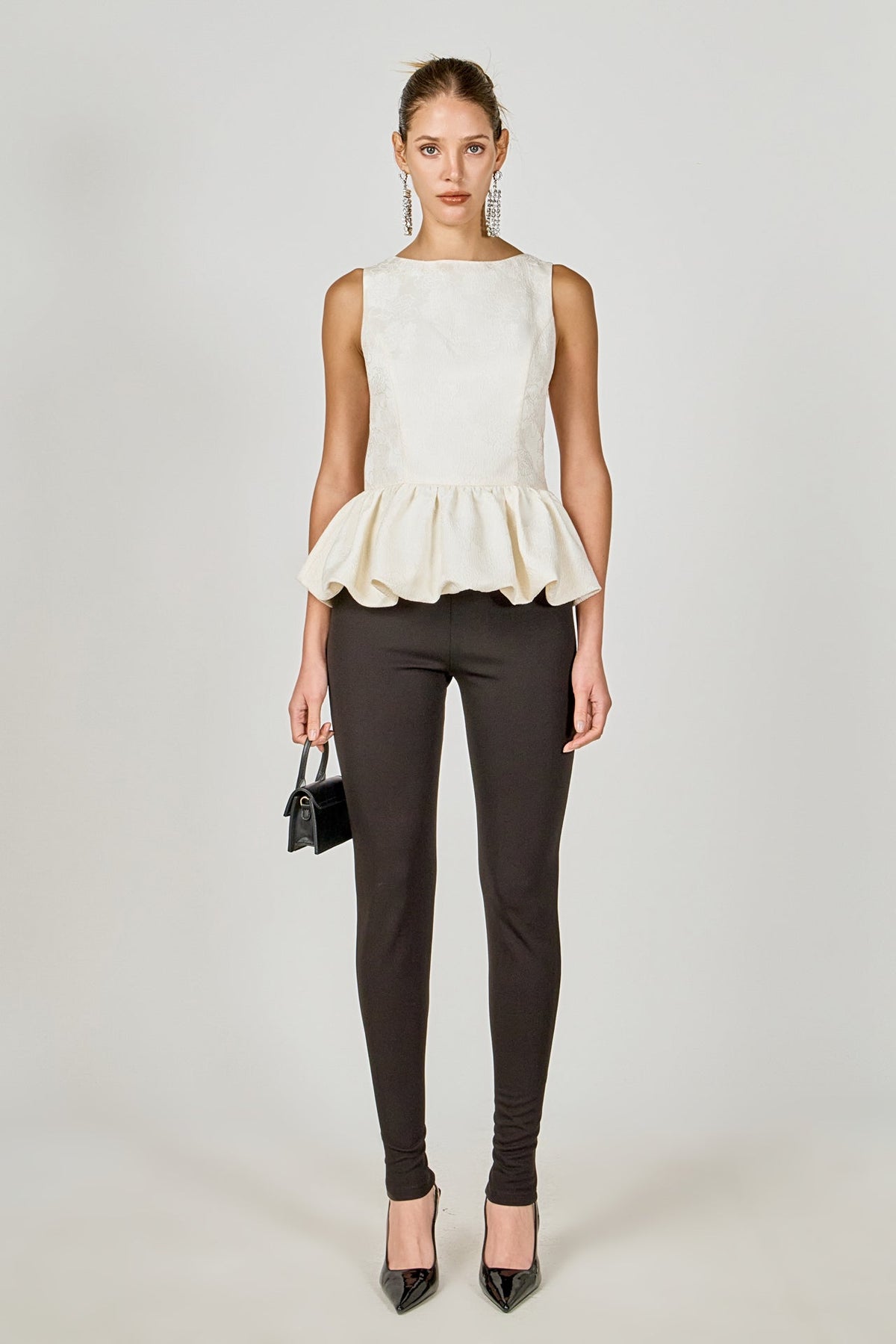 Jacquard Sleeveless Peplum Top