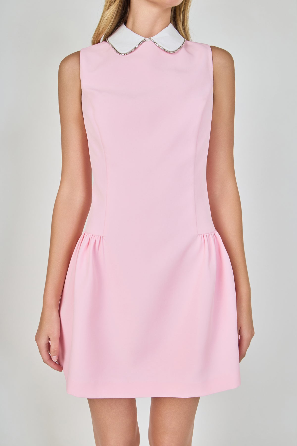 Rhinestone Piping Collared Mini Dress