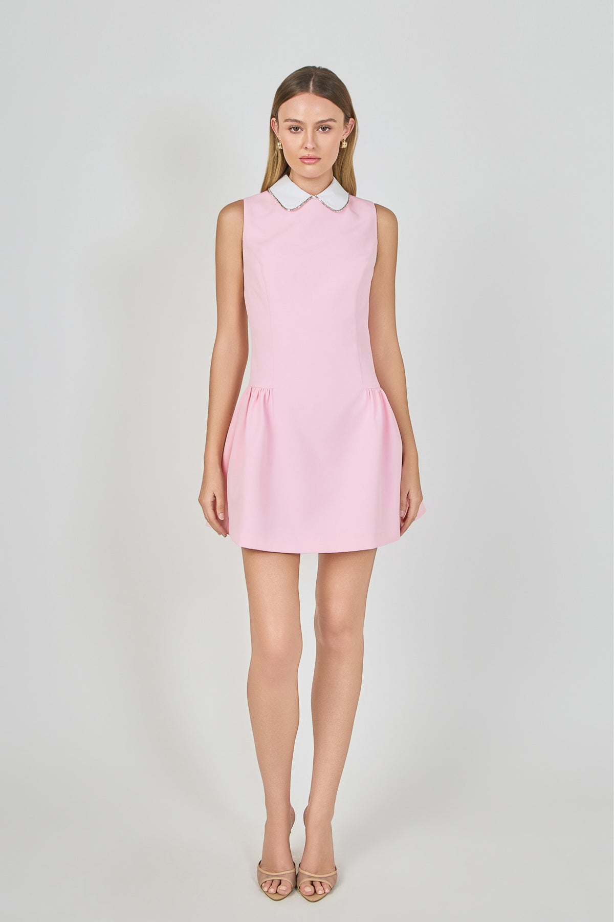 Rhinestone Piping Collared Mini Dress