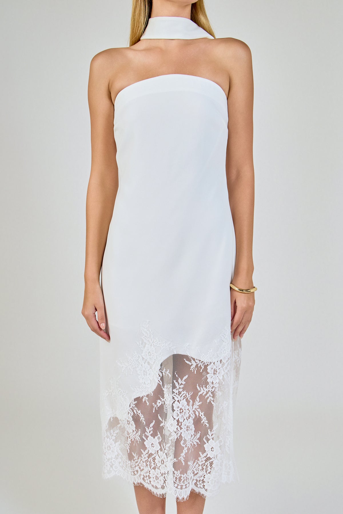Lace Mix Media Chocker Tie Midi Dress