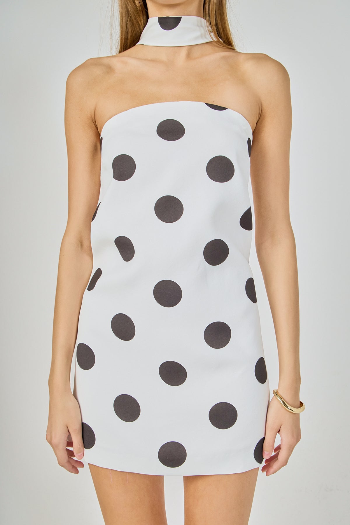 Polka Dot Choker Tie Mini Dress