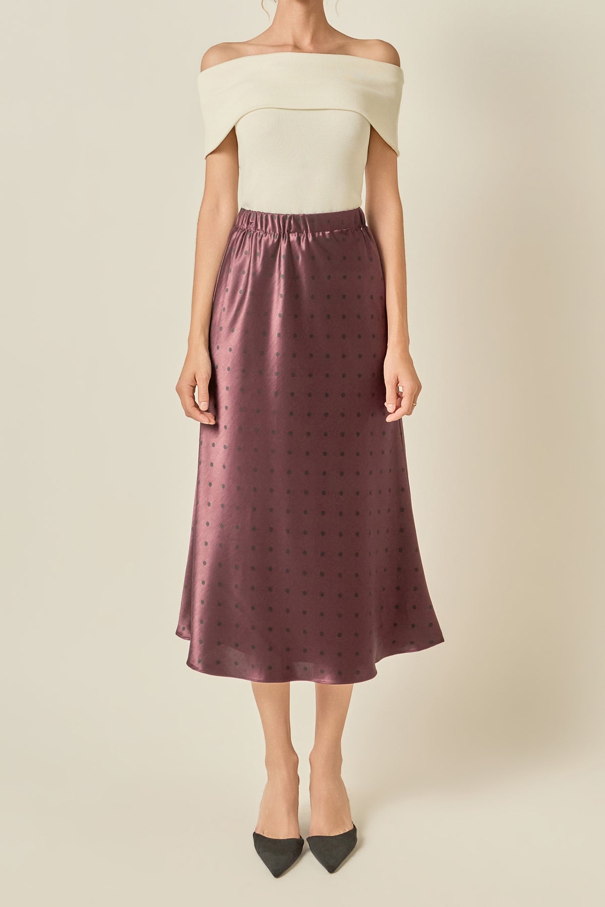 Satin Polka Dot Midi Skirt