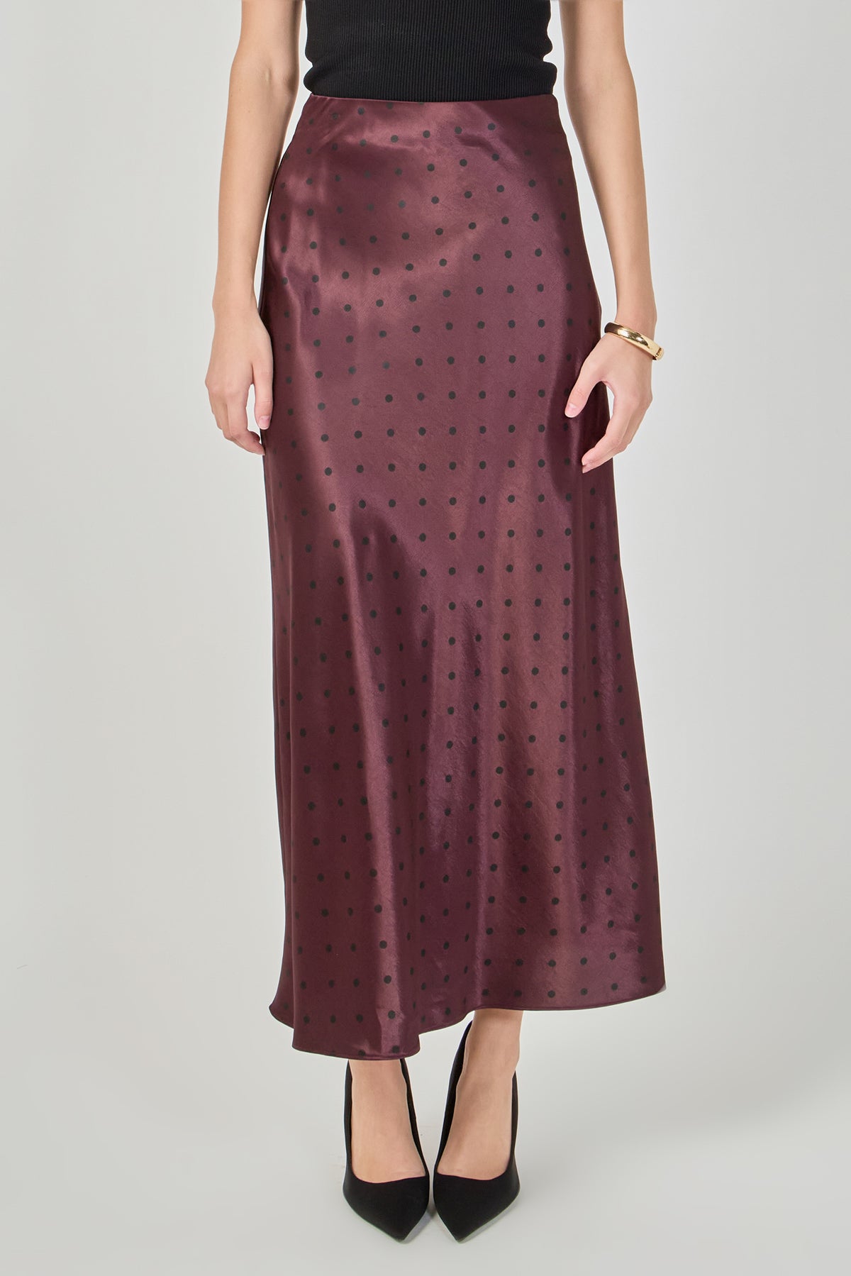 Satin Polka Dot Midi Skirt