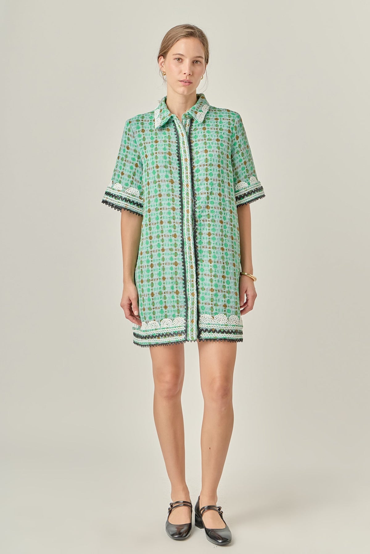 Boucle Mini Shirt Dress With Ric Rac Trim