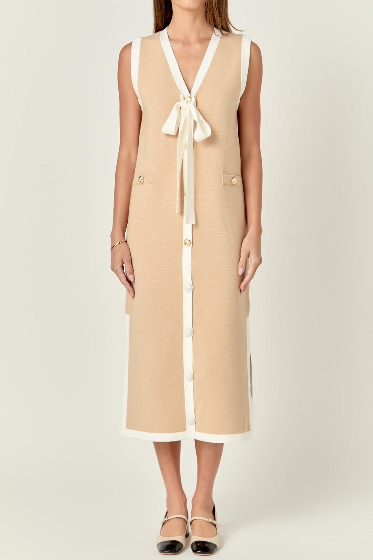 ENGLISH FACTORY - Knit Sleeveless Midi Dress With Ribbon Tie - DRESSES available at Objectrare