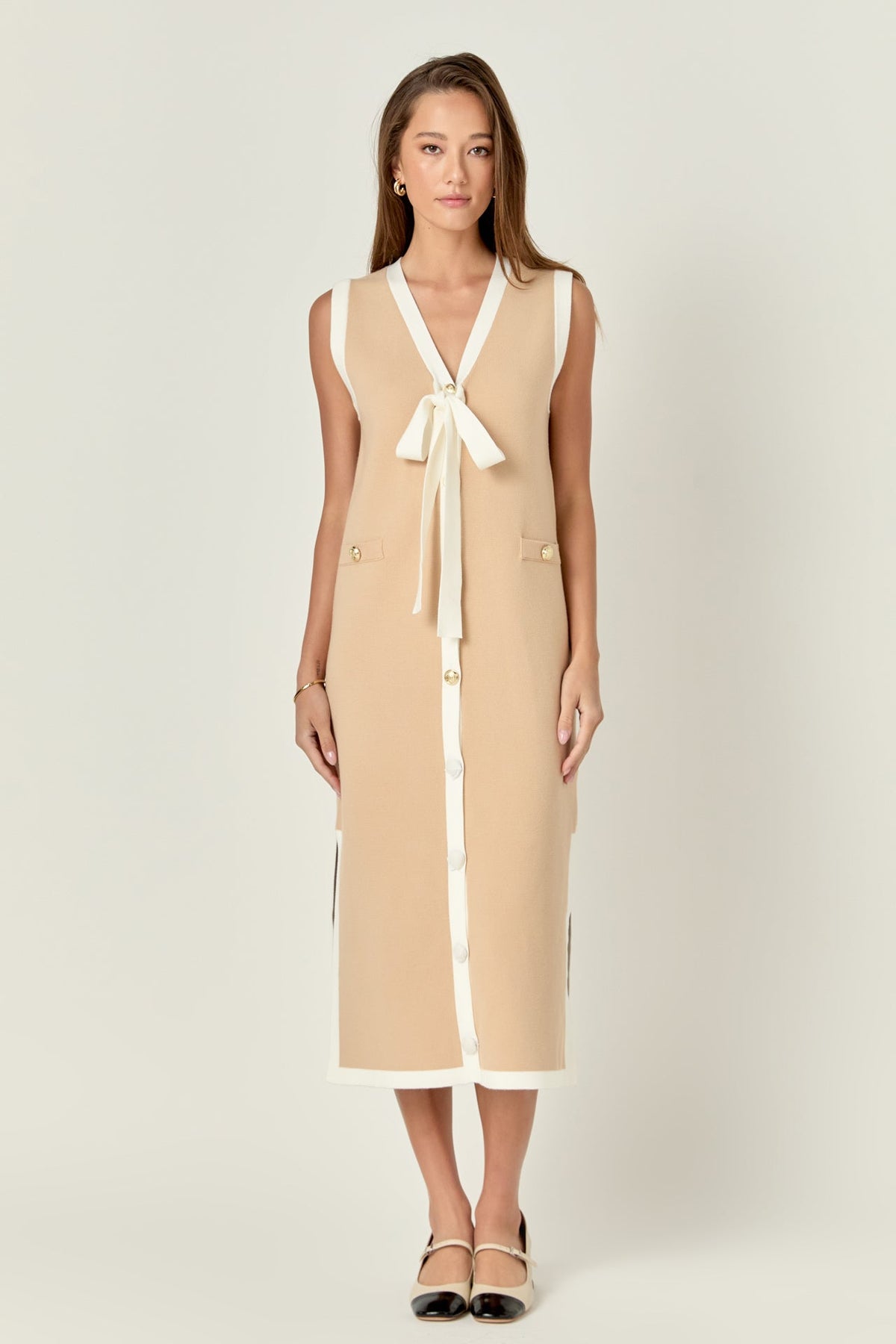 ENGLISH FACTORY - Knit Sleeveless Midi Dress With Ribbon Tie - DRESSES available at Objectrare