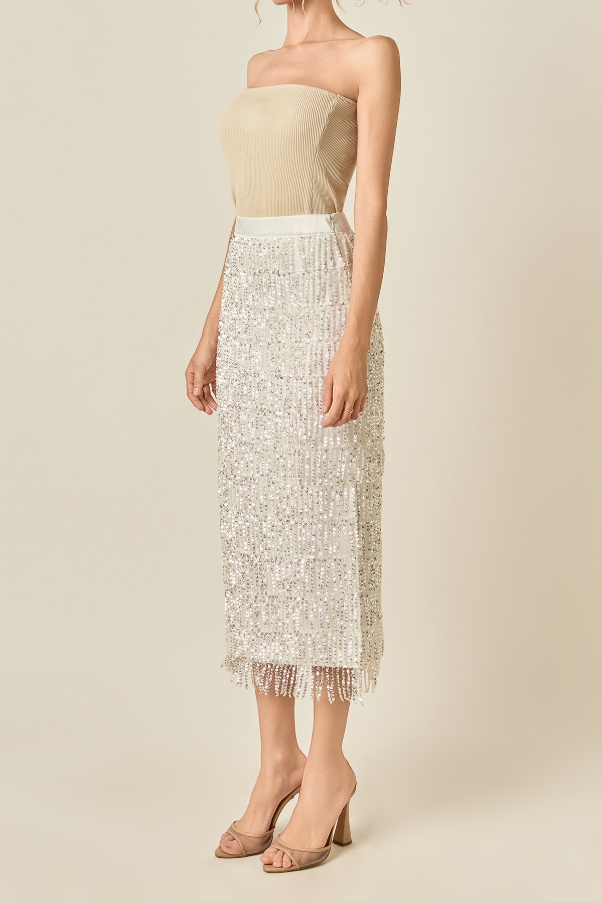 Sequins Tassel Midi Skirt