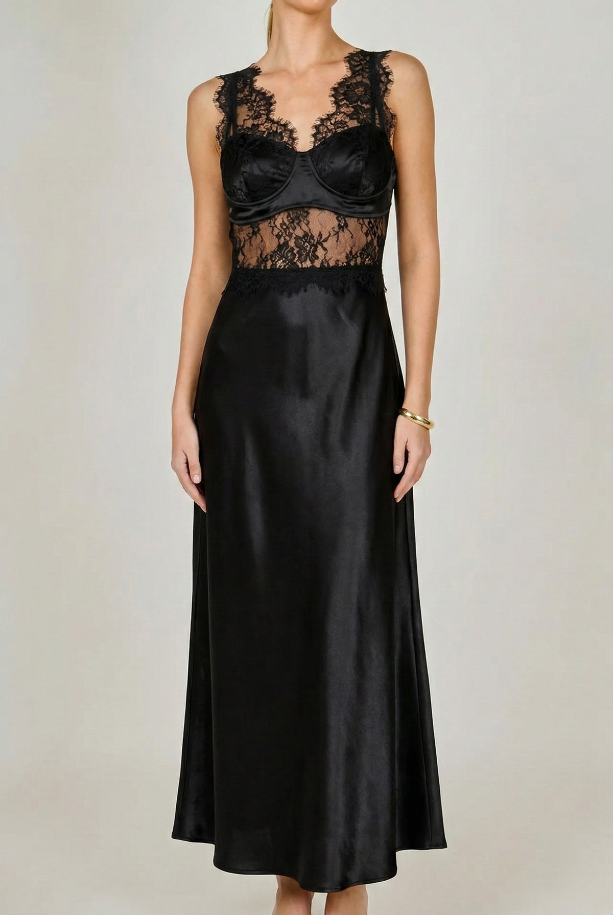 Lace Trim Sleeveless Midi Dress