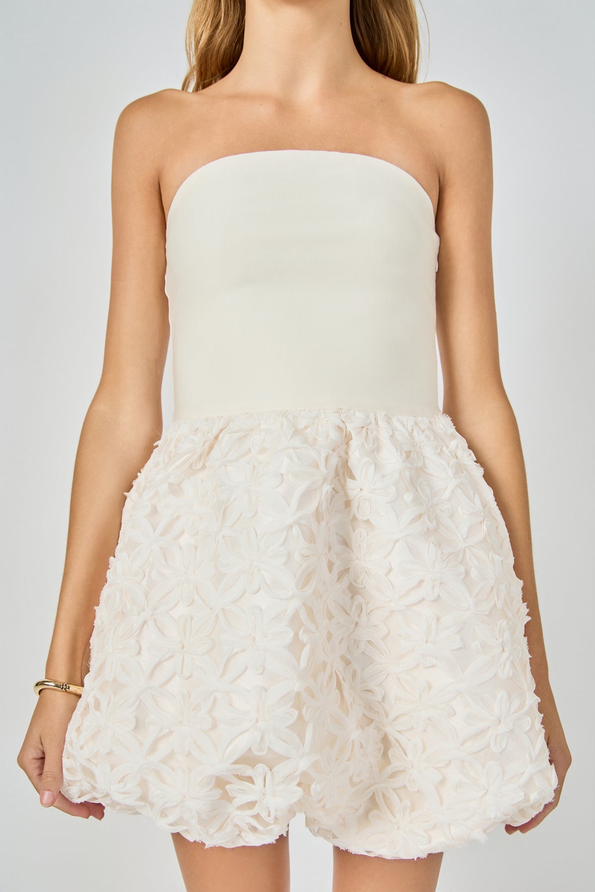 Floral Applique Strapless Mini Dress