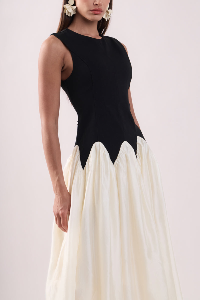 Contrast Color Midi Dress