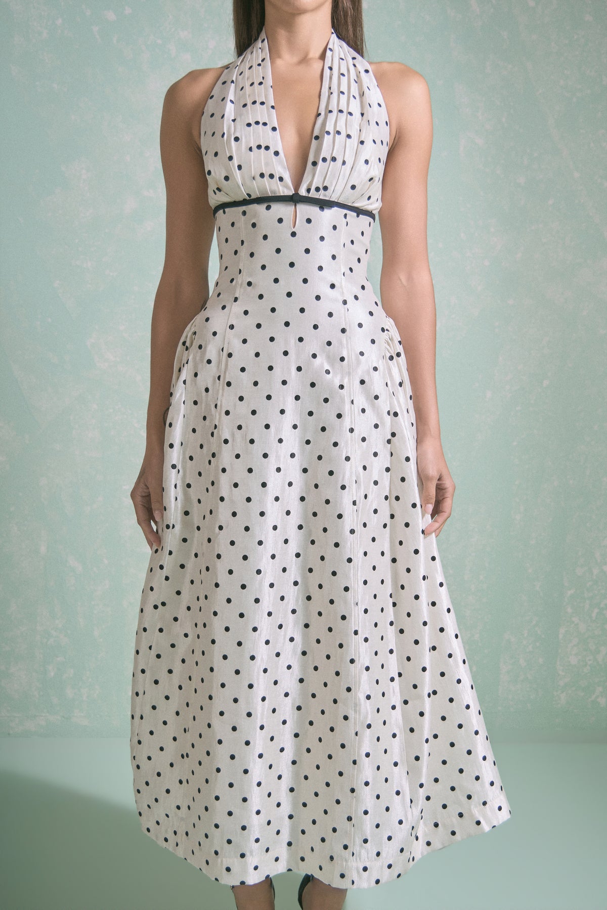 Halter Neck Polka Dot Maxi Dress