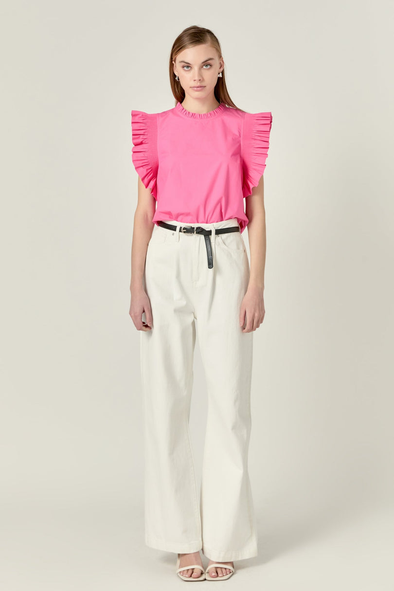 ENGLISH FACTORY - Ruffle Sleeve Poplin Top - TOPS available at Objectrare