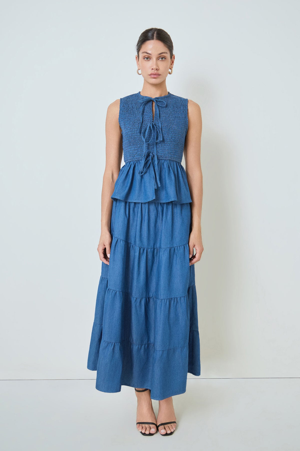 Denim Smocked Peplum Top