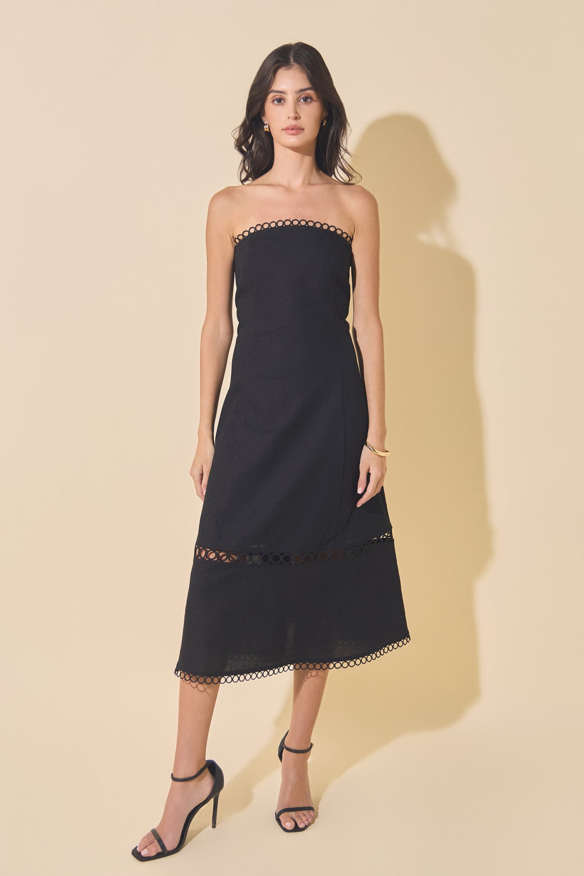 Linen Strapless Dress with Smocking