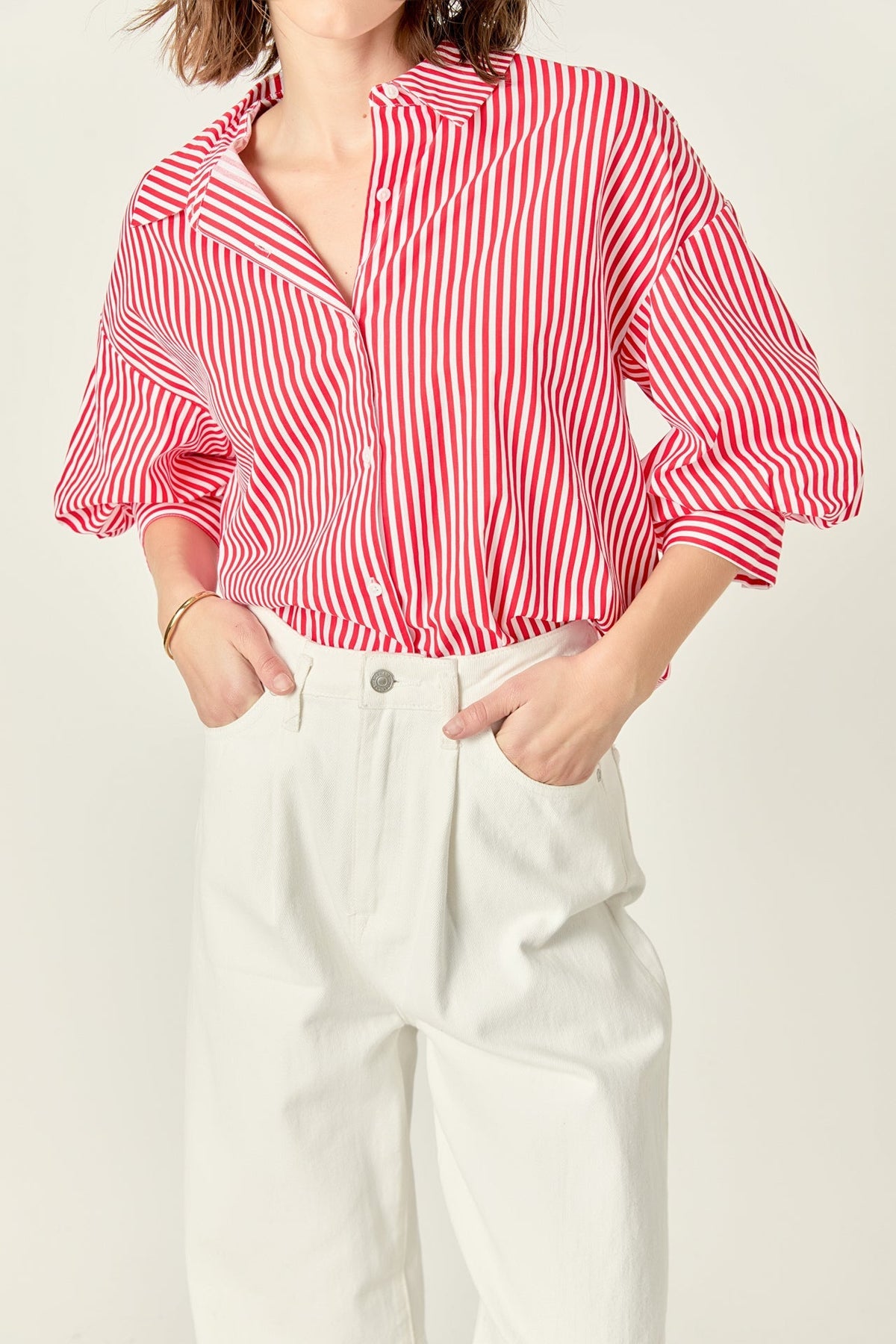 ENGLISH FACTORY - Harper Balloon Sleeve Striped Shirt - SHIRTS & BLOUSES available at Objectrare