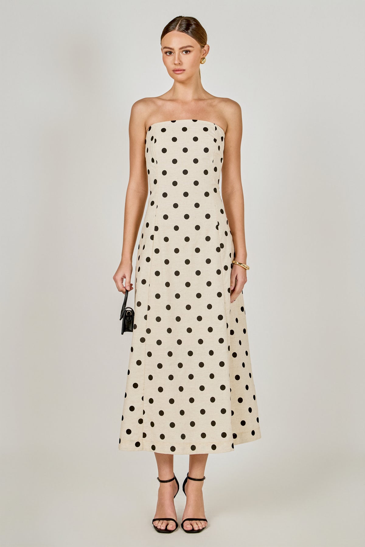 Polka Dot Linen Strapless Dress