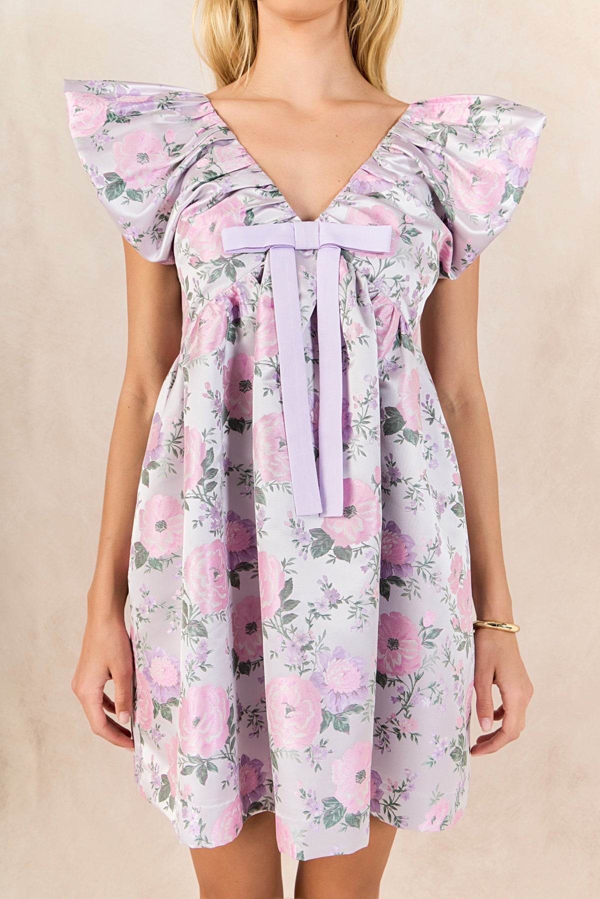 Jacquard with Bow Mini Dress