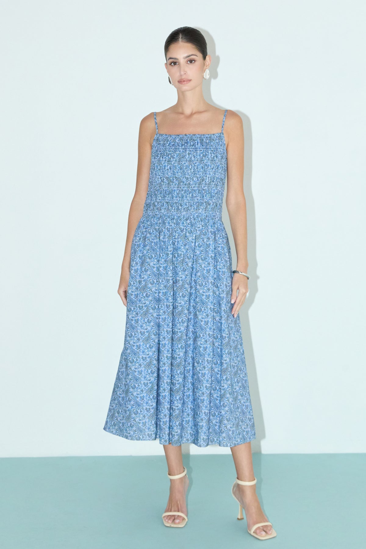 Checked Smocked Midi Dress