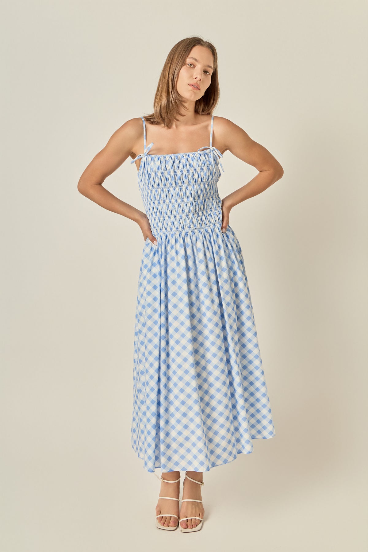 Checked Smocked Midi Dress