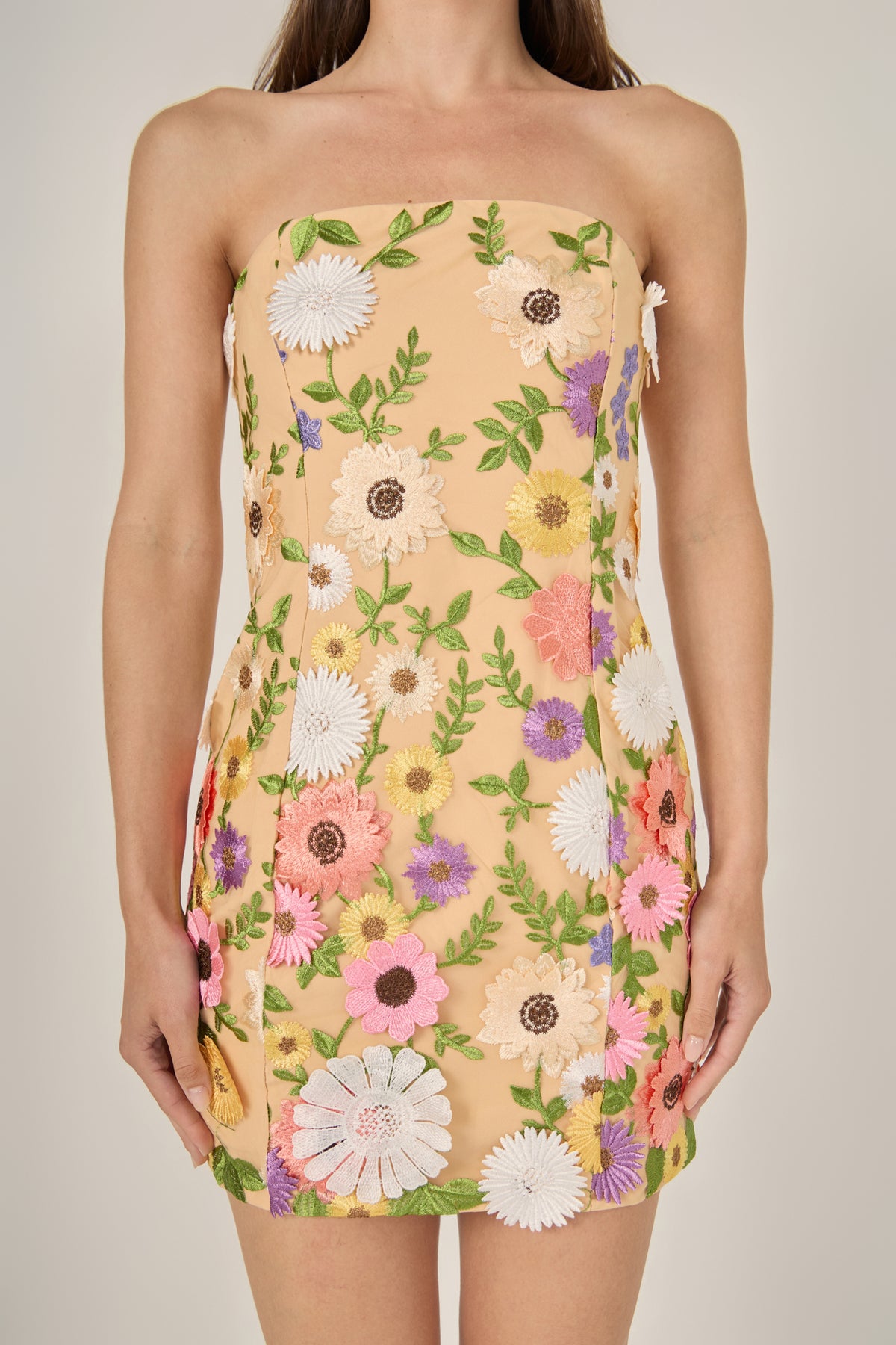 Floral Embroidered Mini Strapless Dress