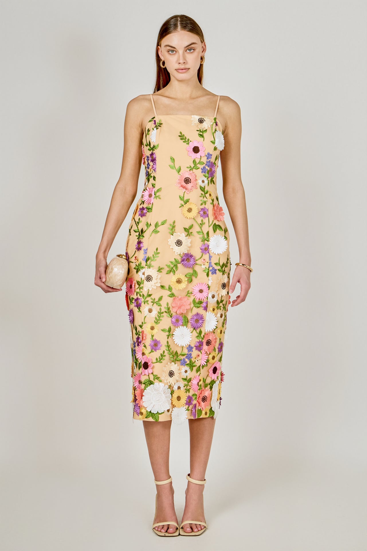midi floral embroidered dress MissJophiel V Neck Floral Embroidery Midi Black Dress with Sleeves Ivory / Above Knee / US6