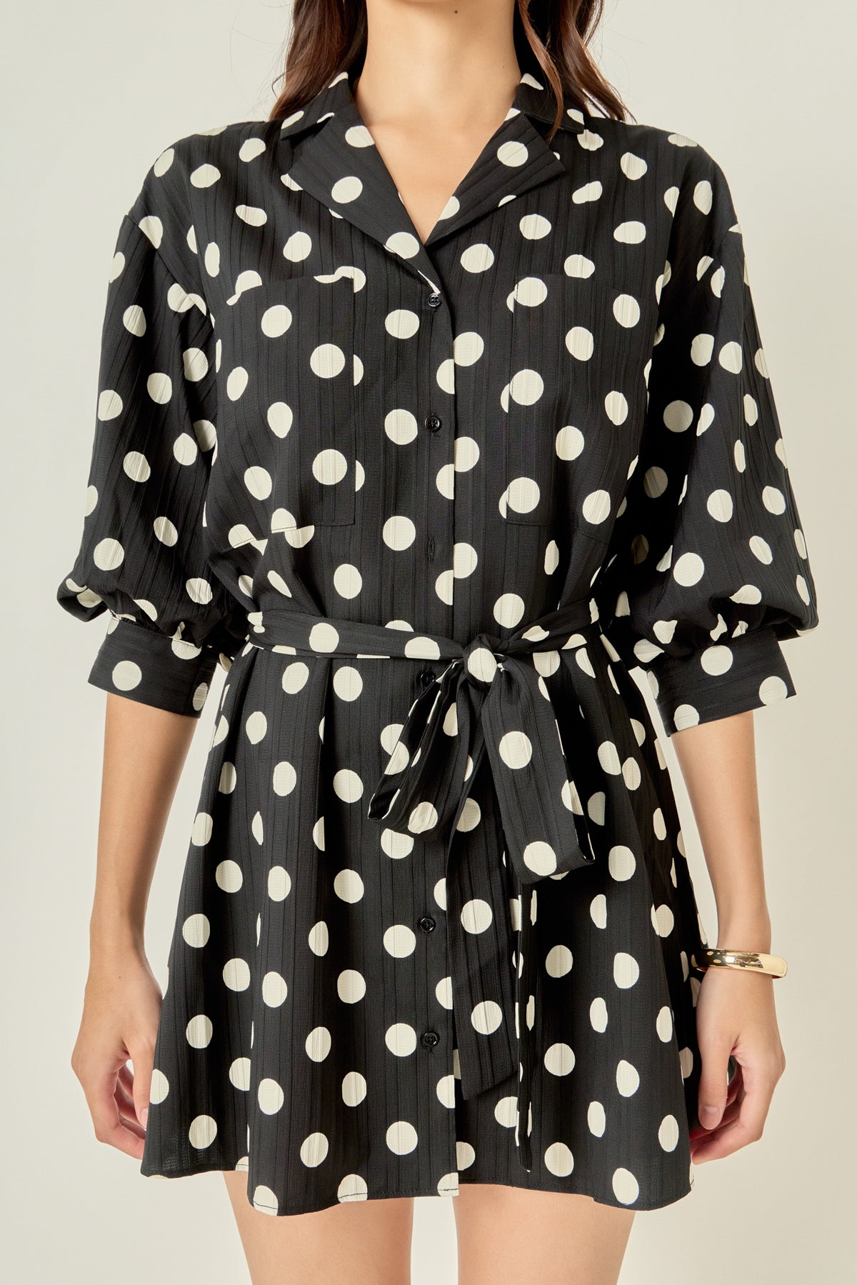 Polka Dot Belted Shirt Dress