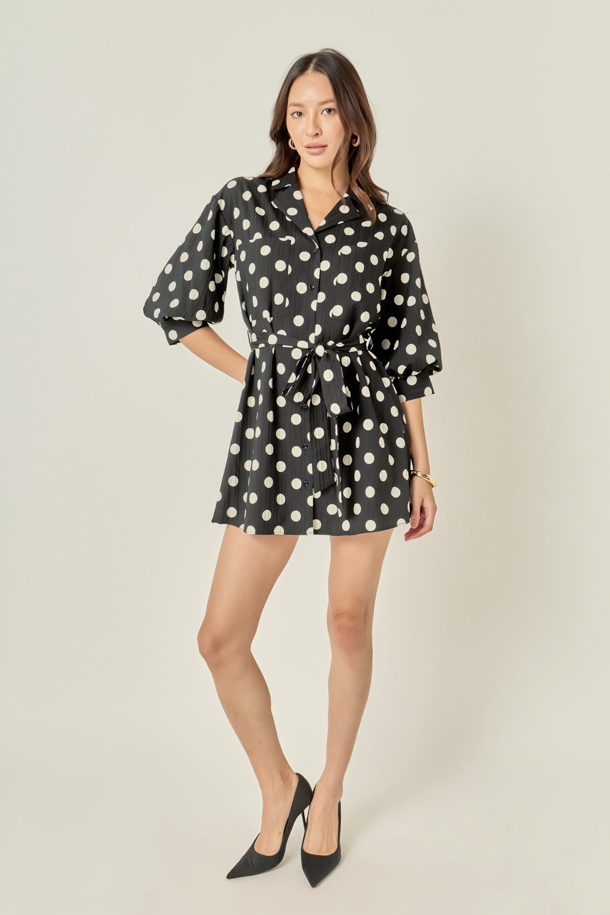 Polka Dot Belted Shirt Dress