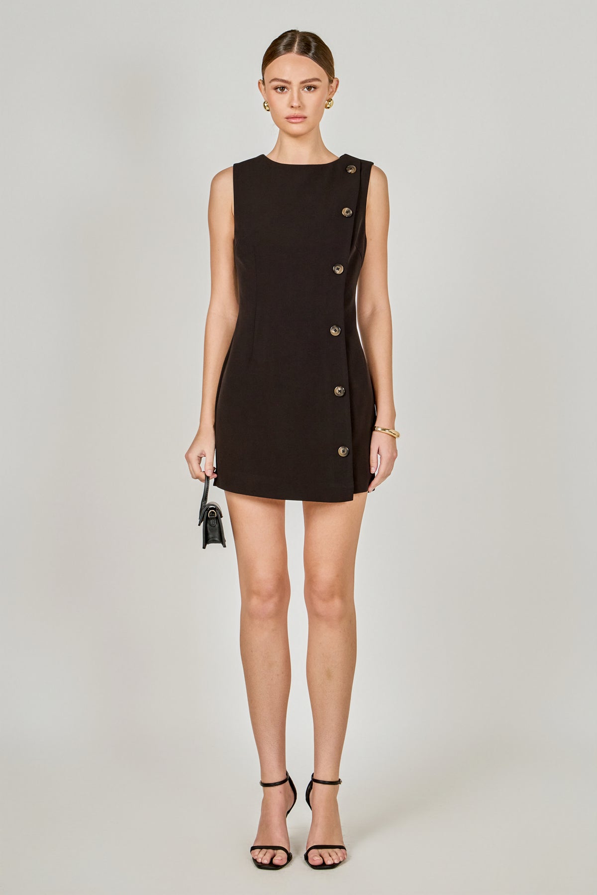 Boat Neck Buttoned Mini Dress