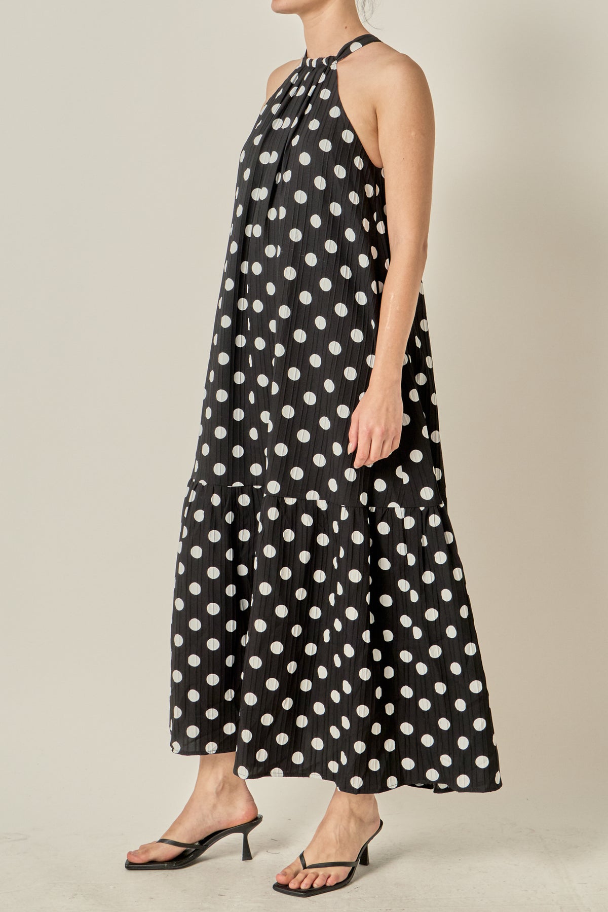 Halter Dot Printed Bow Tie Maxi Dress