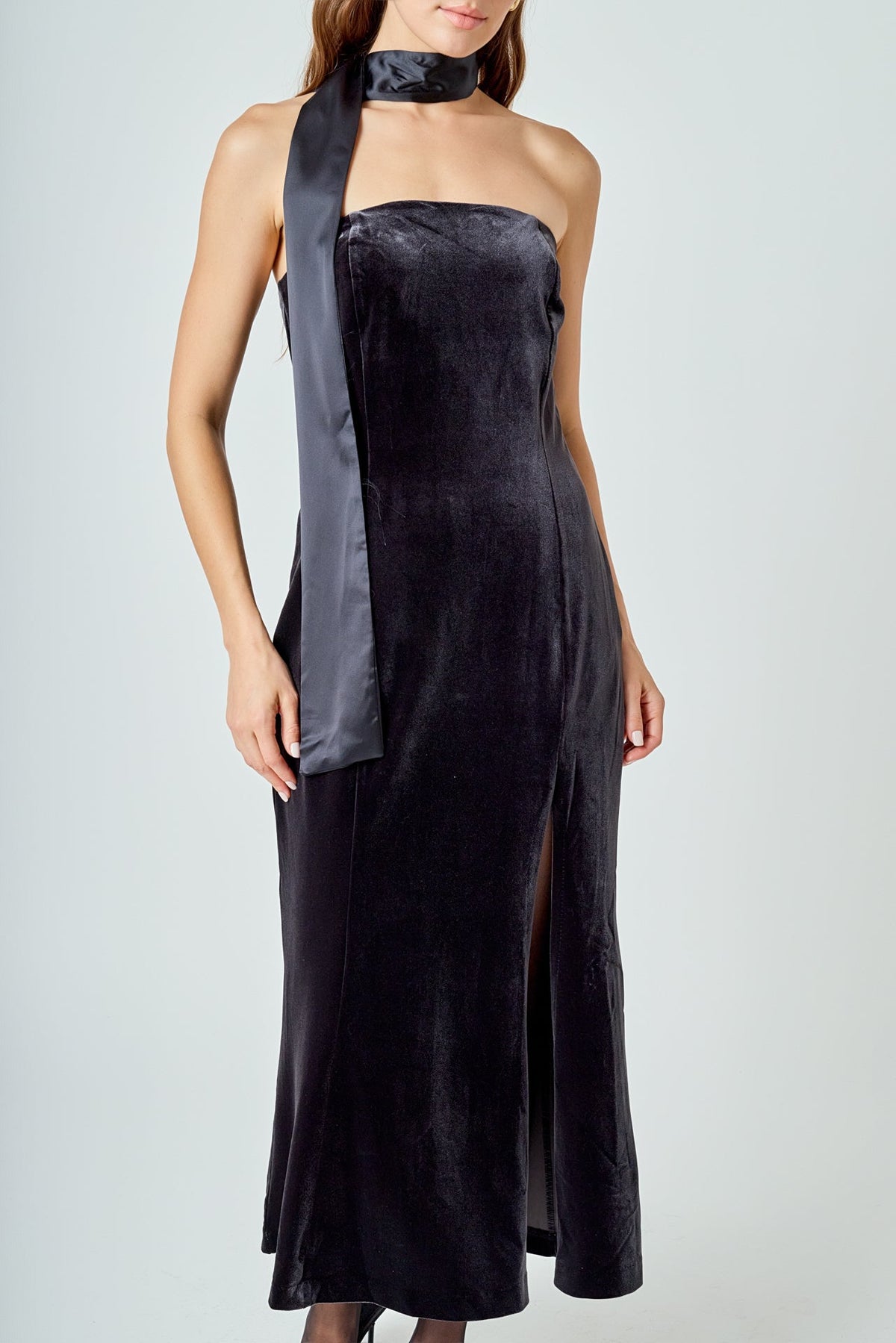 Strapless Velvet Maxi Dress