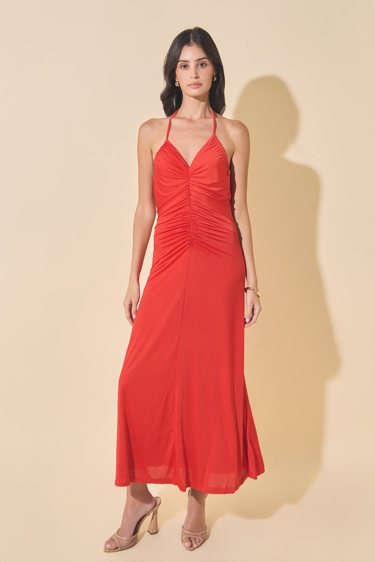 Halter Ruched Maxi Dress