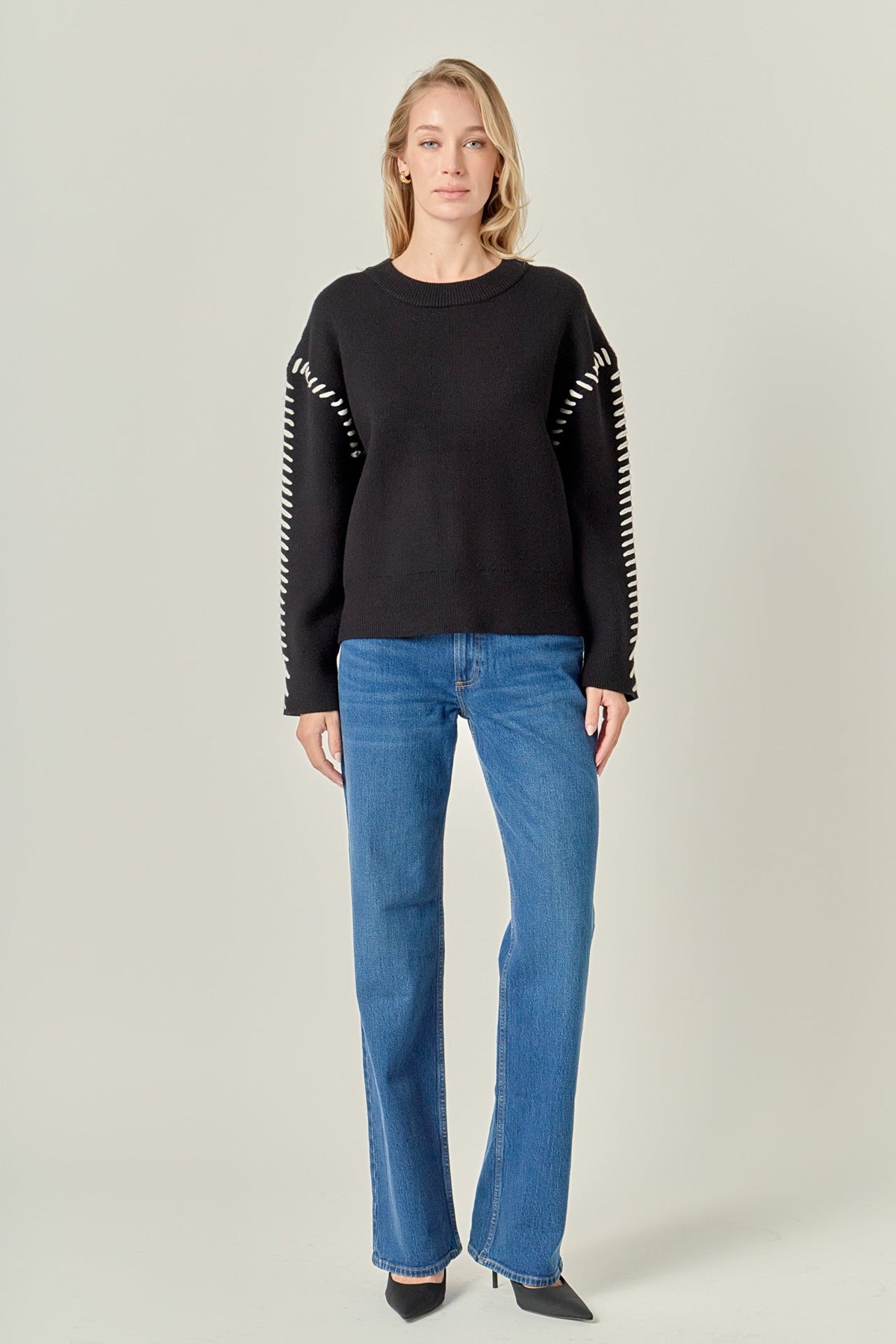 ENGLISH FACTORY - Whip Contrast Stitch Sweater - TOPS available at Objectrare