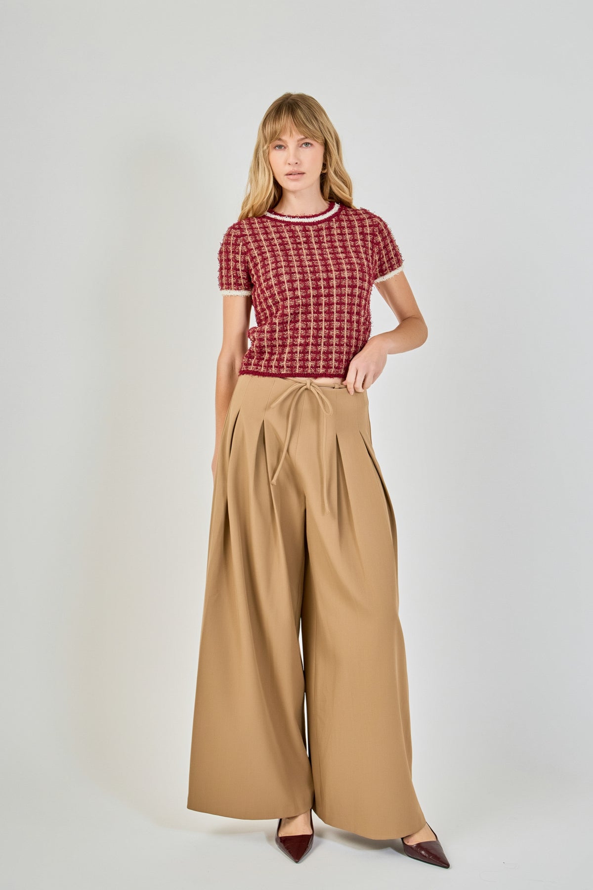 Textured Check Knit Top
