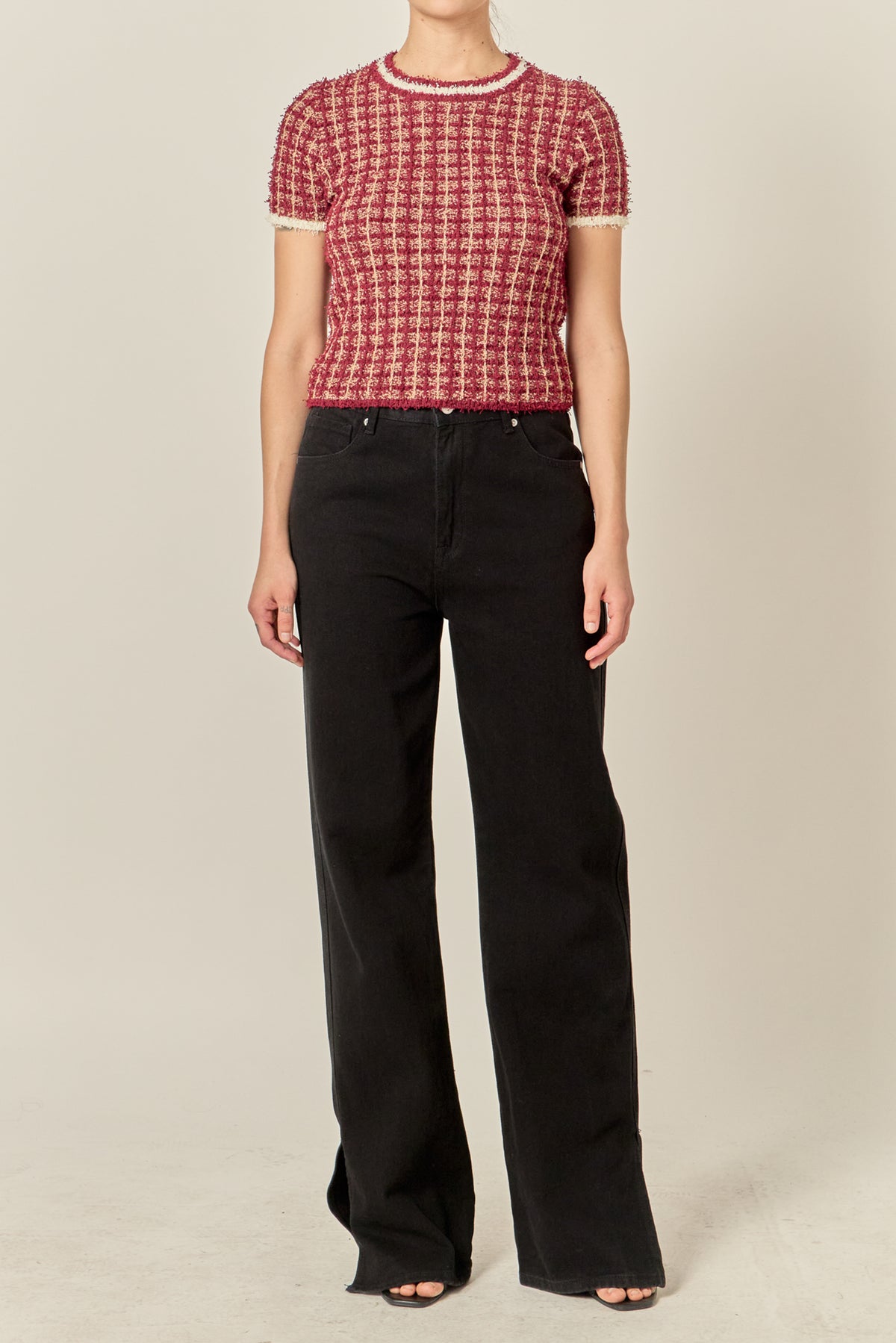 Textured Check Knit Top