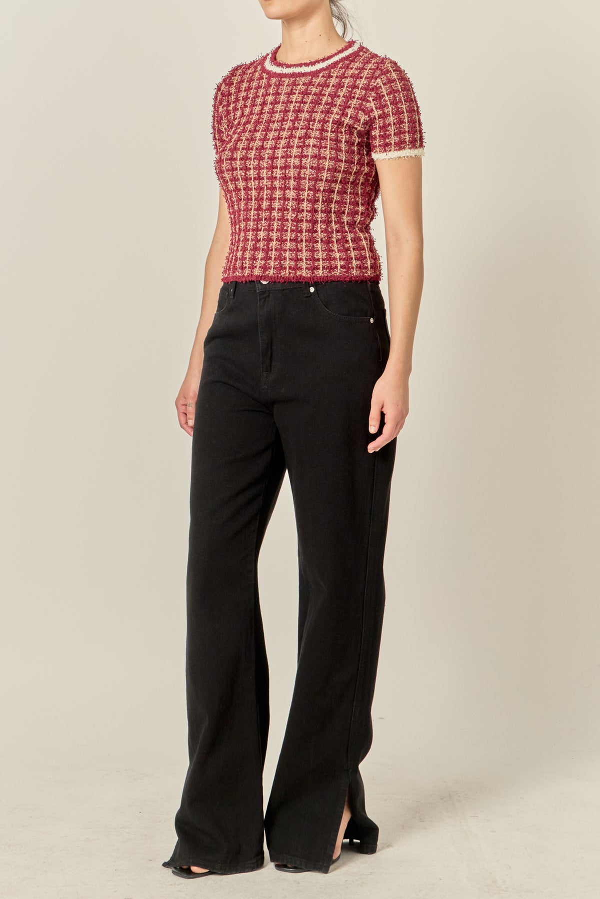 Textured Check Knit Top