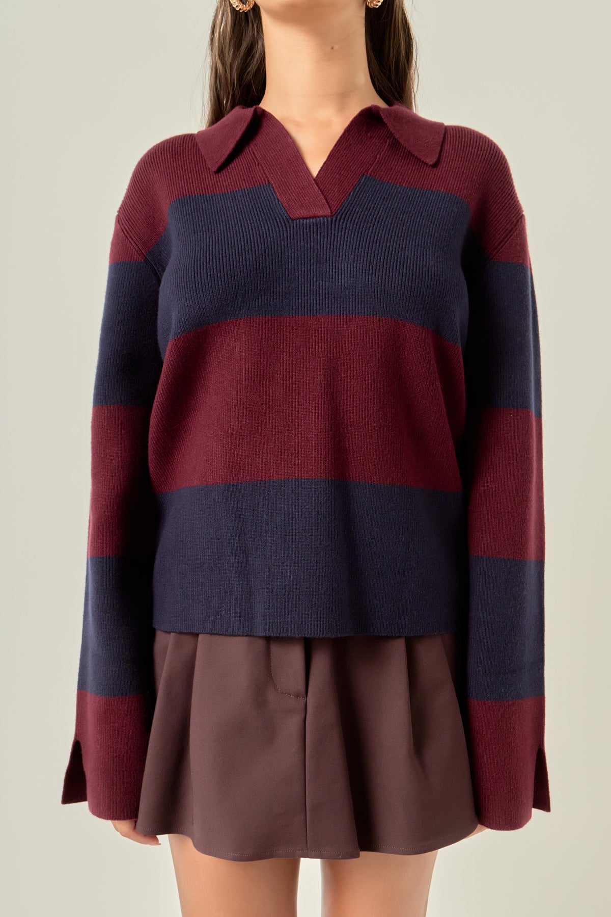 Striped Collared Knit Sweater