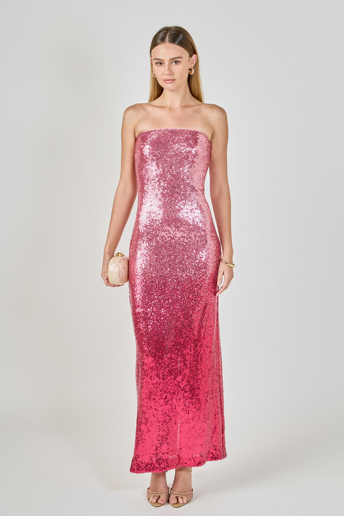 Ombre Sequins Strapless Maxi Dress