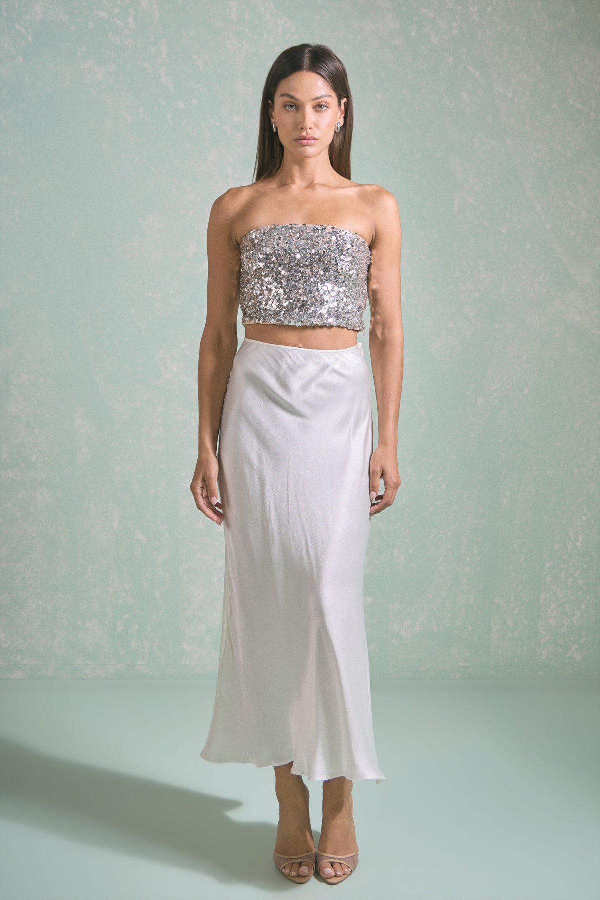 Beaded Sequins Strapless Top