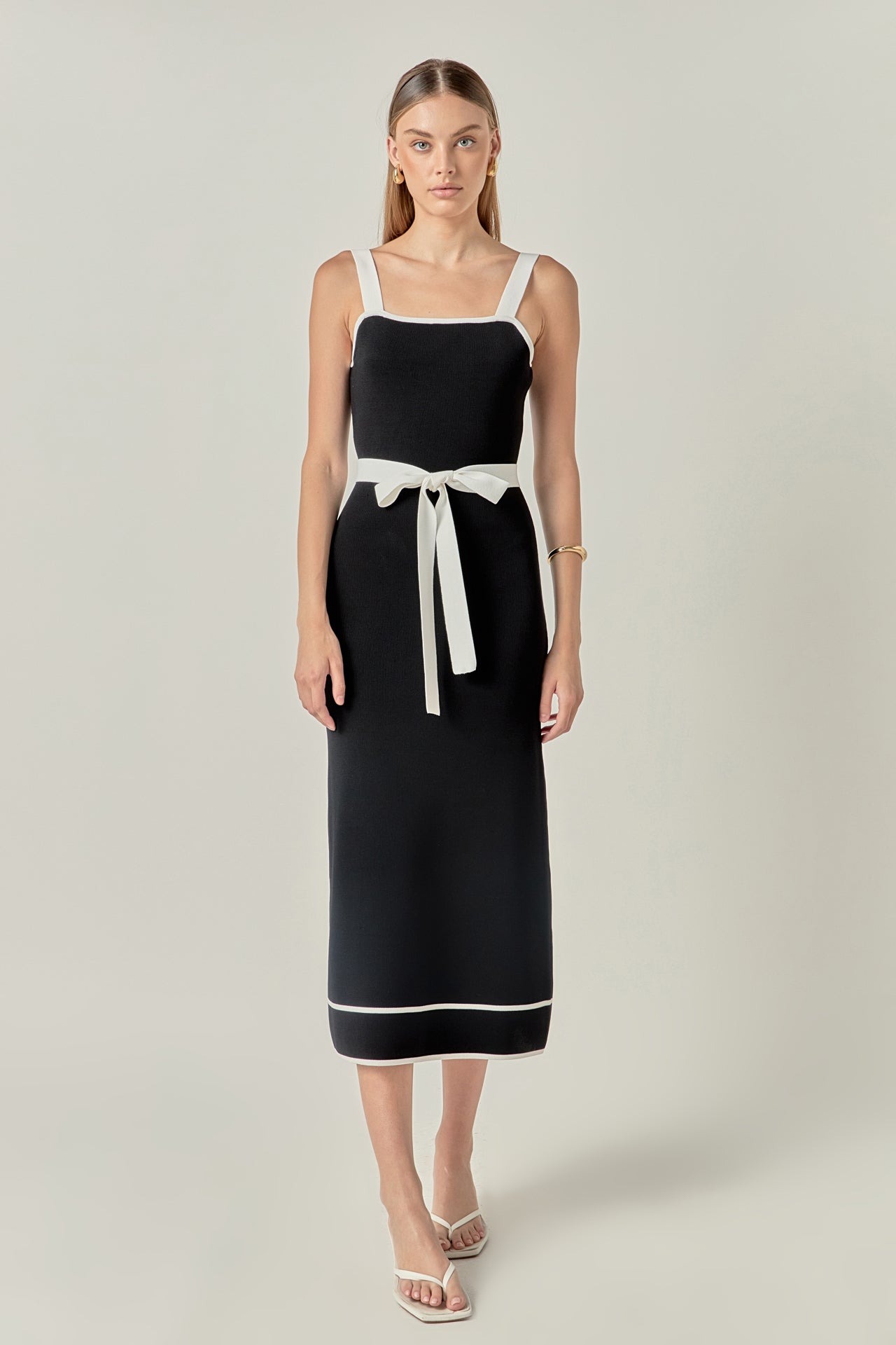 Square Neck Knit Midi Dress
