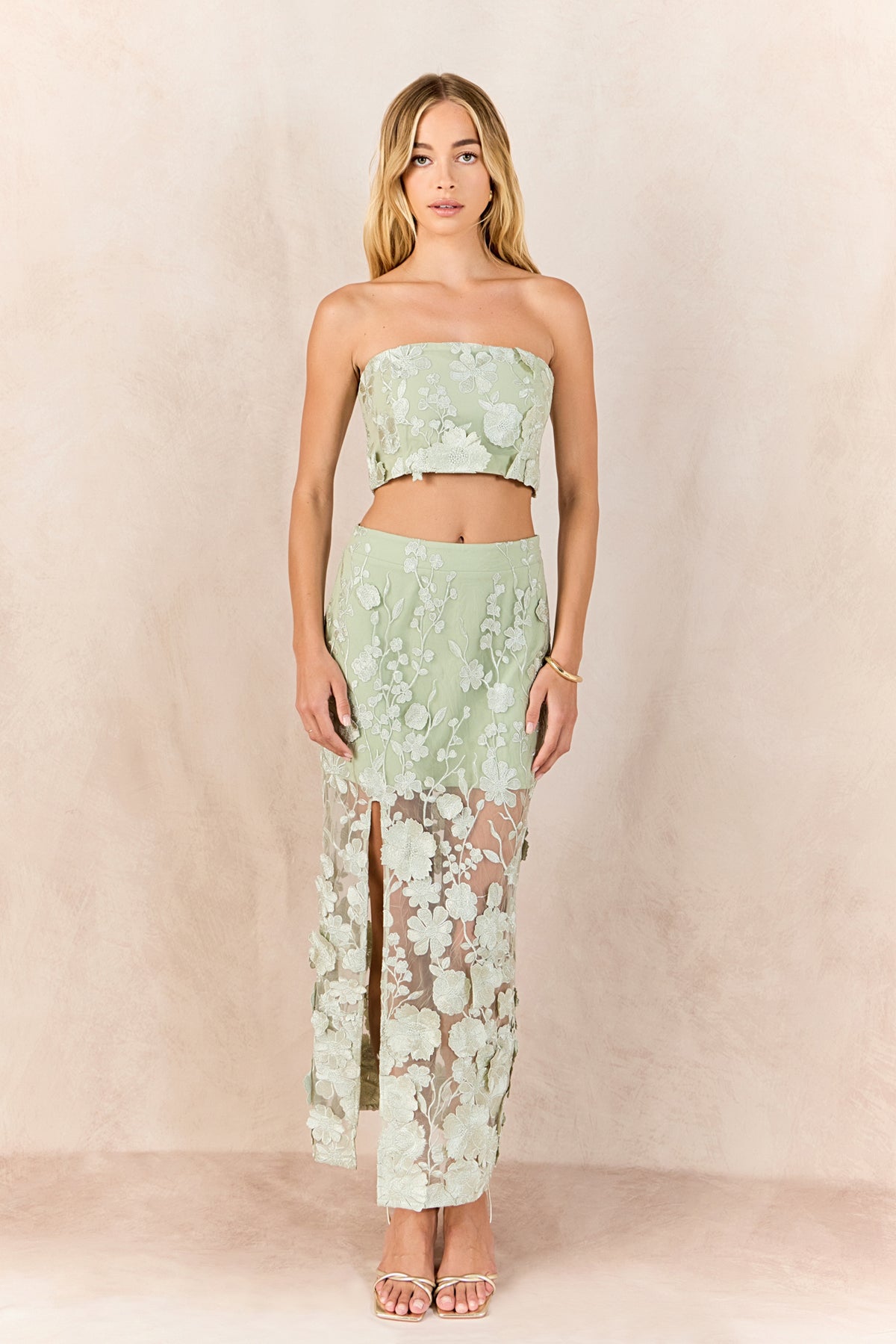 Strapless Floral Embroidered Top