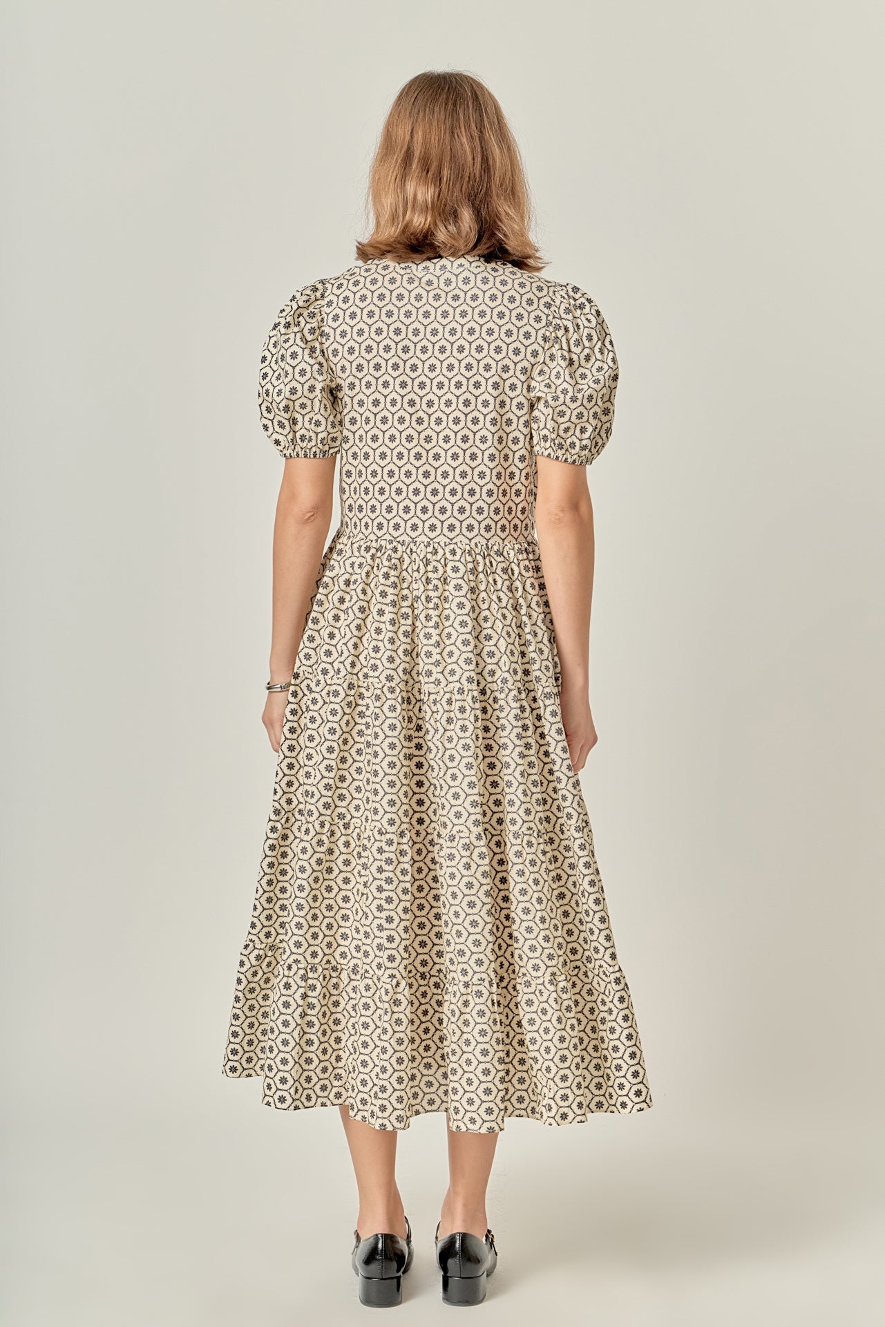 Print Puff Sleeve Midi Dress