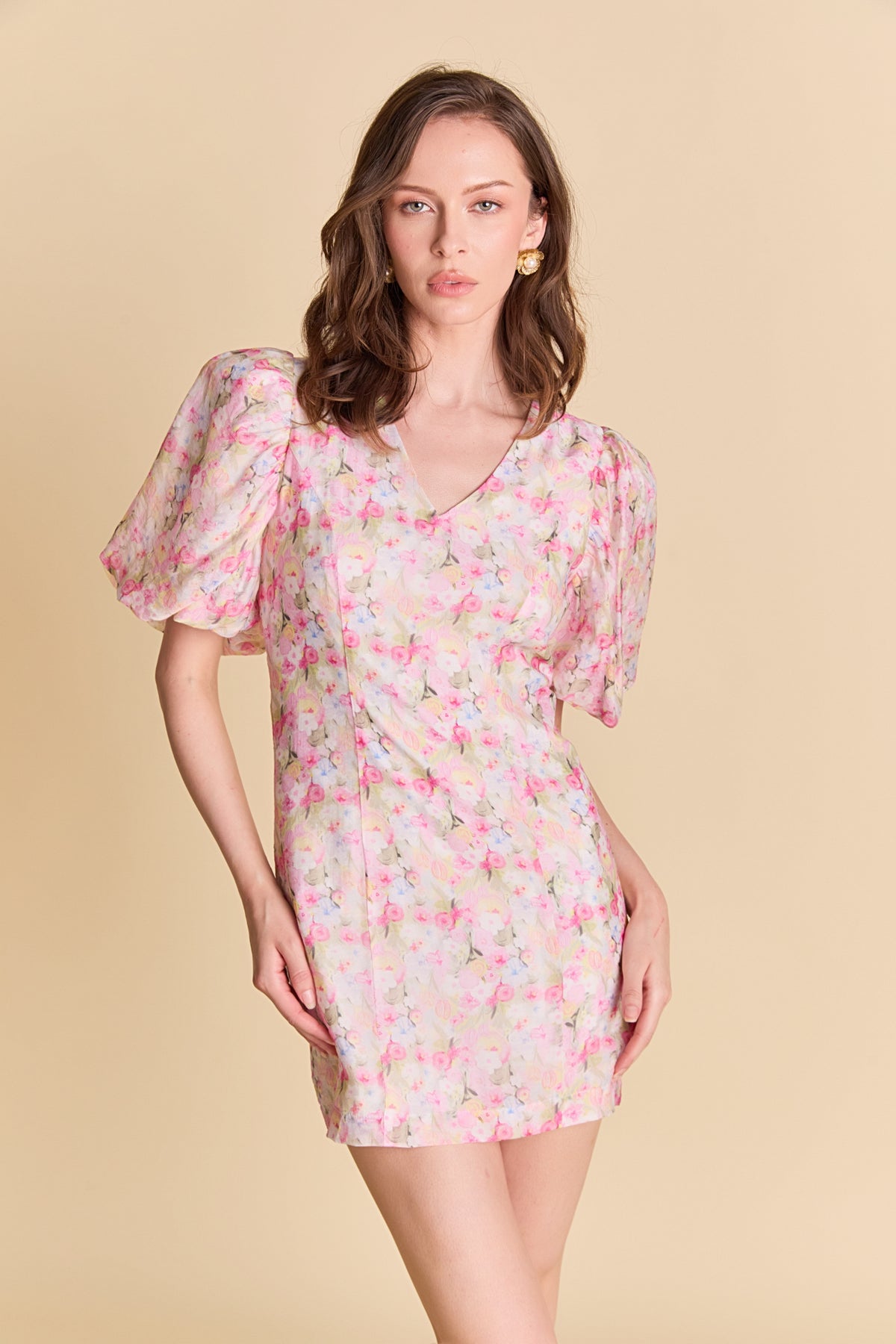 Puff Sleeve Fitted Mini Dress