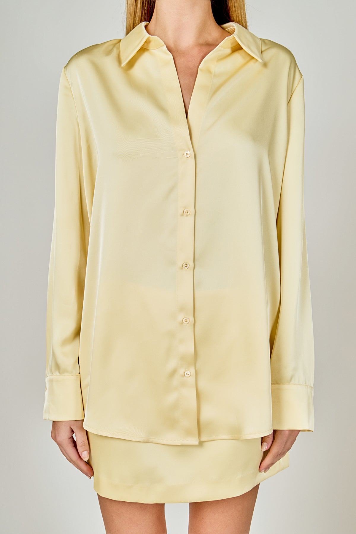 Long Sleeve Button Down Satin Top