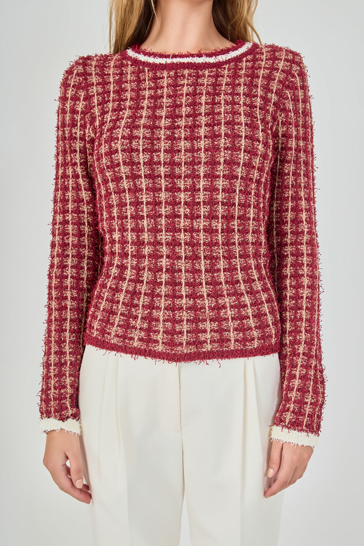 Textured Check Knit Sweater
