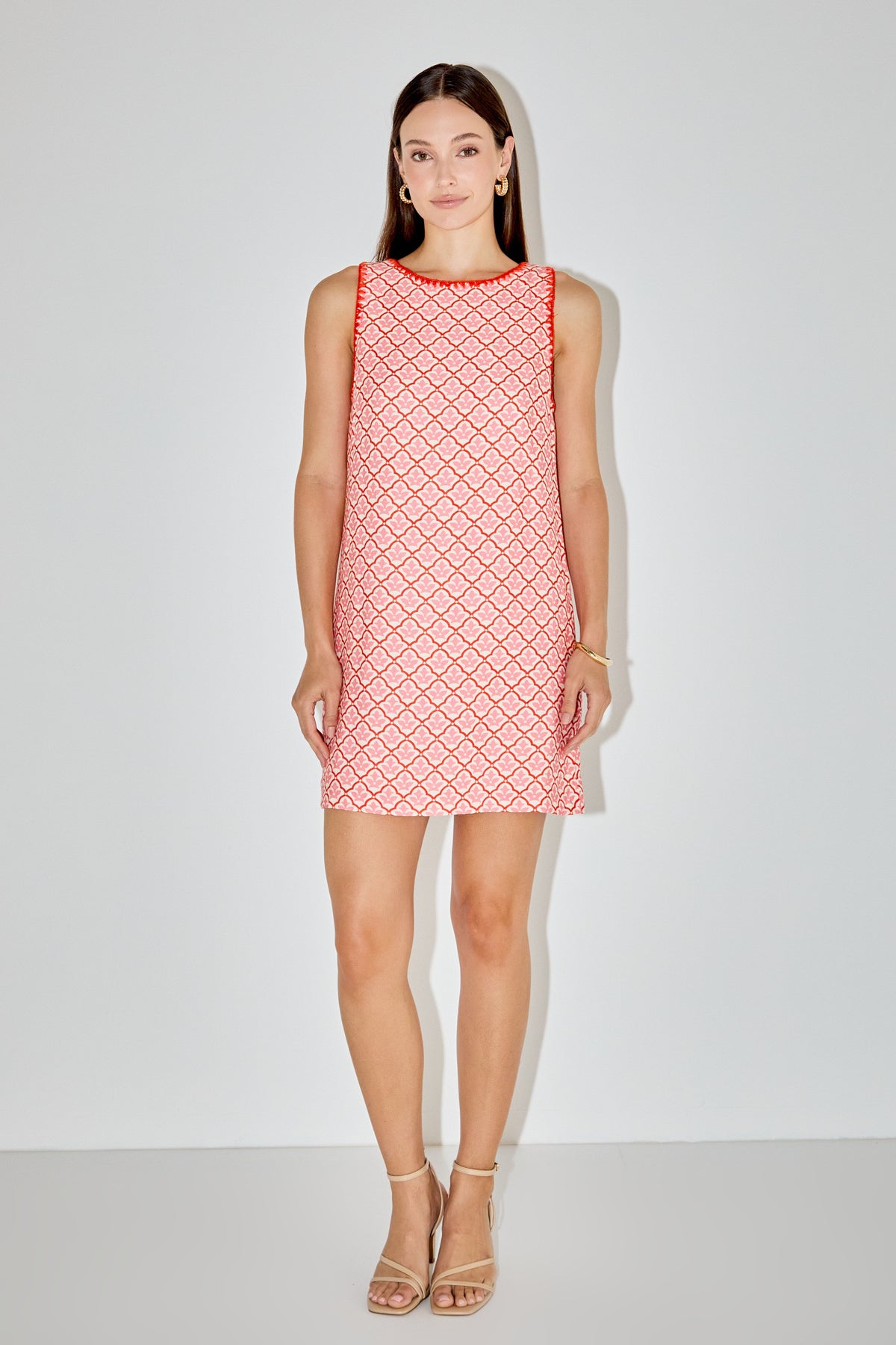 Embroidered Mini Shift Dress
