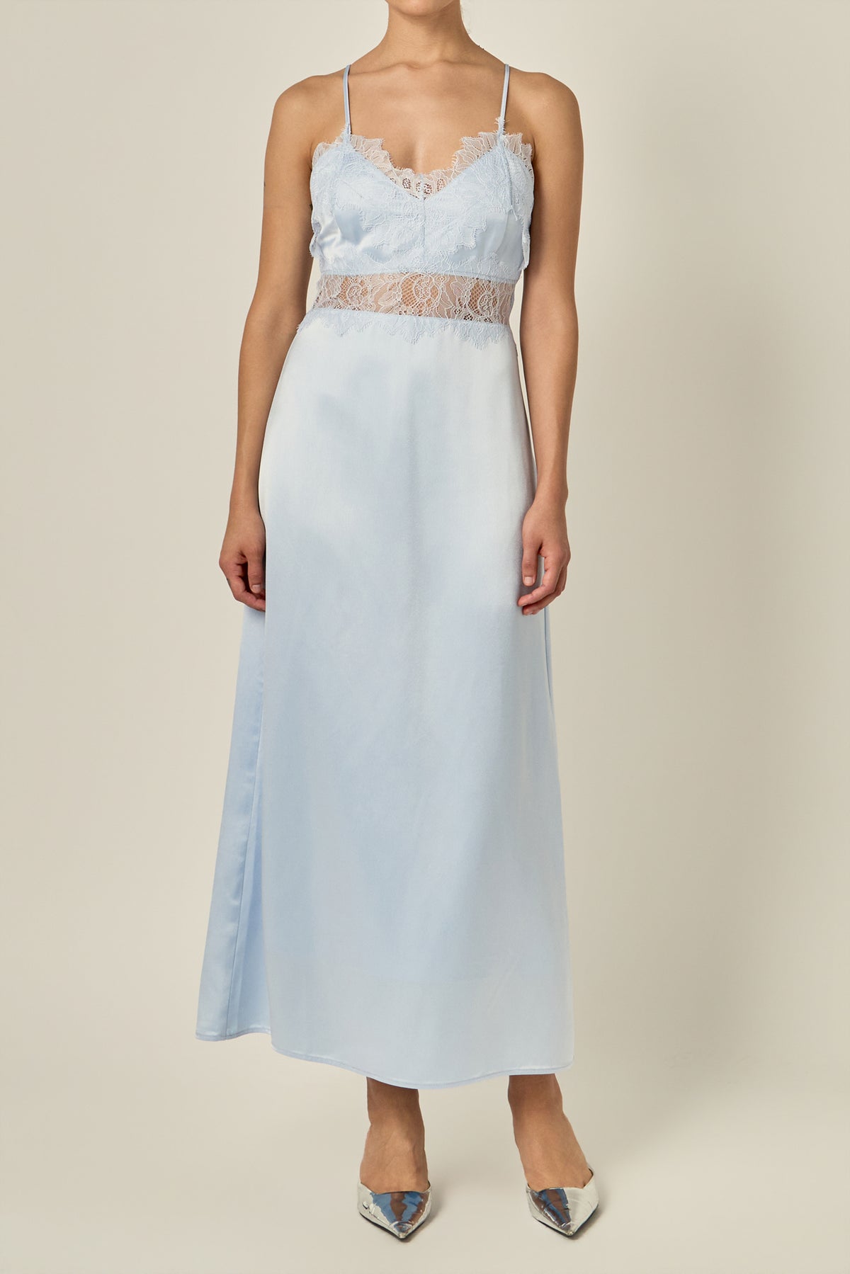 Satin Lace Midi Dress