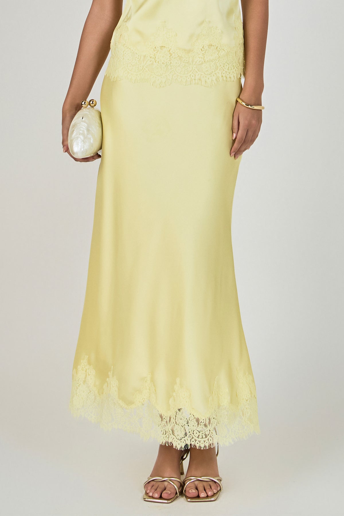Satin Lace Midi Skirt